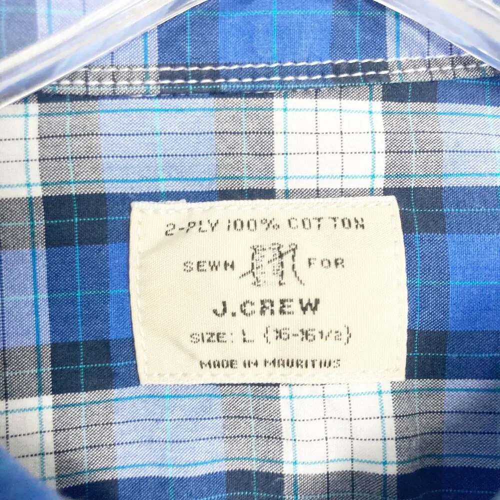 J. Crew Blue Black Plaid Long Sleeve Button Down Sz L